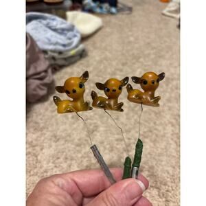 Vintage deer blue eyes floral picks lot of 3